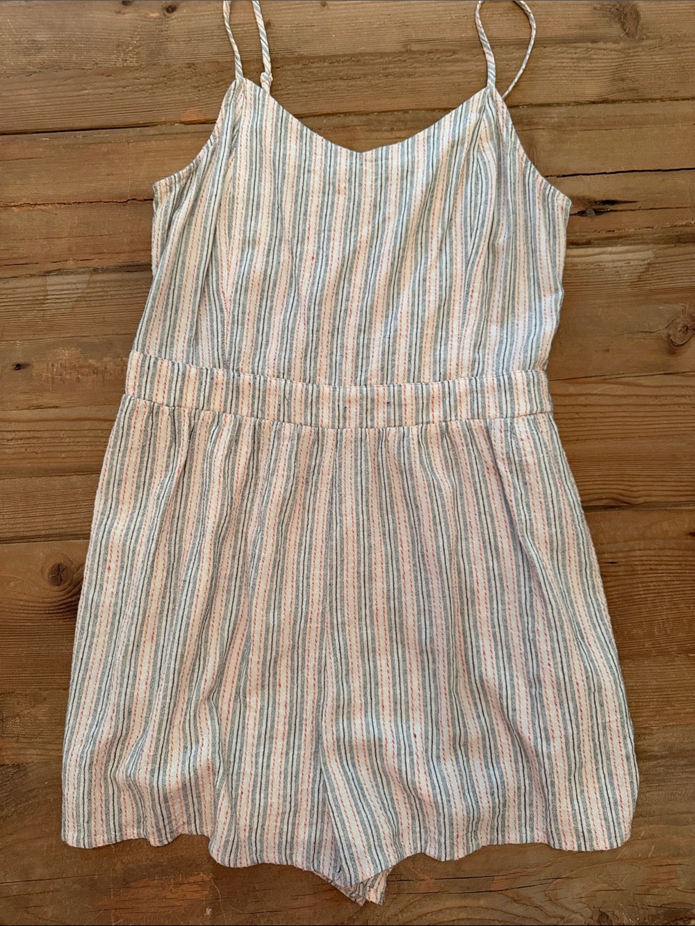 Striped Spaghetti Strap Romper in Navy and Orange